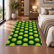 Tennis Ball Pattern Rug in a bedroom beside the bed
