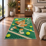 Baby Bear Tennis Rug in a bedroom beside the bed