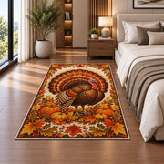 Fall Turkey Rug in a bedroom beside the bed