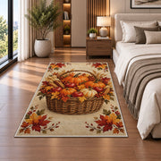 Harvest Basket Pumpkin Rug in a bedroom beside the bed