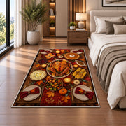 Thanksgiving Dinner Table Rug in a bedroom beside the bed