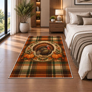 Tartan Plaid Turkey Rug in a bedroom beside the bed