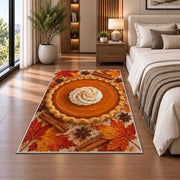 Pumpkin Pie Rug in a bedroom beside the bed