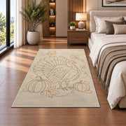 Minimalist Turkey Line Art Rug in a bedroom beside the bed