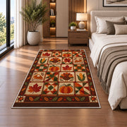 Thanksgiving Patchwork Rug in a bedroom beside the bed