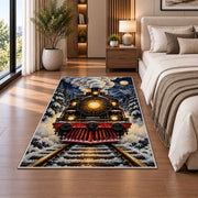 Steam Locomotive Front View Rug in a bedroom beside the bed