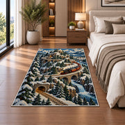 Mountain Railway Rug in a bedroom beside the bed