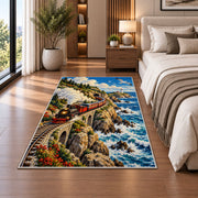 Coastal Train Rug in a bedroom beside the bed