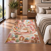 unicorn rocking horse in a playroom rug in a bedroom beside the bed