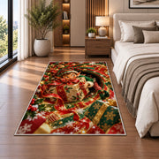 Christmas Elf Wrapped Present Rug beside a white sofa