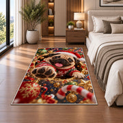 Santa Hat Christmas Rug beside a white sofa