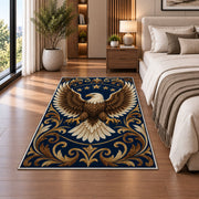 Bald Eagle Stars rug in a bedroom beside the bed