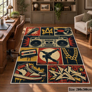 Hip Hop Street Music Collage area rug in navy, red and gold, view 5