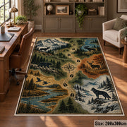 Woodland Wildlife Trail Map area rug in sage green, tan and blue, view 5