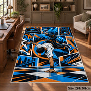 Breakdance Street Art area rug in electric blue, orange and black, view 5