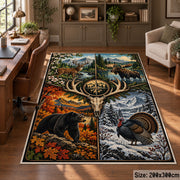 Stag Compass Wilderness Panels area rug in autumn orange, green and cream, view 5
