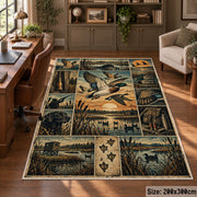 Hunter's Woodland Scene Collage area rug in muted green, tan and ochre, view 5