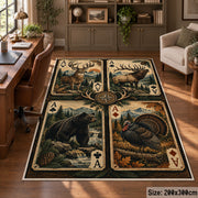 Wildlife Playing Card Panels area rug in cream, sage and dark brown, view 5