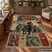 Classic Horse Race Poster Collage area rug in warm cream, rust and sage, view 5