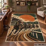 Racehorse on a Sunset Track area rug in sunset orange, cream and forest green, view 5