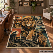 Majestic Lion Savanna Collage area rug in golden brown, sage and blue, view 5