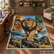 Walking Lion Landscape Panels area rug in gold, deep blue and green, view 5
