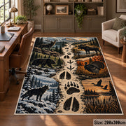 Animal Tracks and Mountain Wildlife area rug in slate blue, cream and rust, view 5