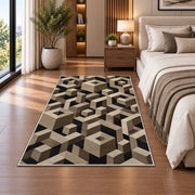 3D Geometric Cube Area Rug, Black Beige Optical Illusion Rug, Modern Living Room Decor - Image 5