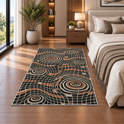 Optical Spiral Grid Area Rug, Black Orange Geometric Illusion Rug, Bold Modern Room Decor - Image 5
