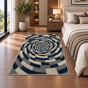 Spiral Optical Illusion Area Rug, Navy Cream Geometric Swirl Rug, Modern Statement Decor - Image 5