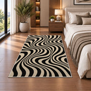Wavy Optical Illusion Area Rug, Black Cream Swirl Pattern Rug, Modern Statement Room Decor - Image 5