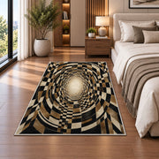 Checkerboard Tunnel Area Rug, Black Beige Optical Illusion Rug, Retro Geometric Room Decor - Image 5