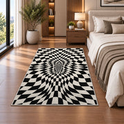 Warped Checkerboard Area Rug, Black Cream Optical Illusion Rug, Bold Geometric Room Decor - Image 5