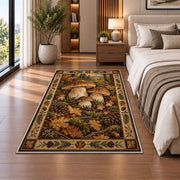 Porcini mushrooms in an autumn forest rug in a bedroom beside the bed