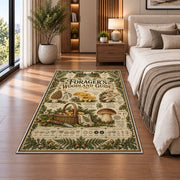 Vintage forager's woodland guide rug in a bedroom beside the bed