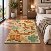 Little cowboy nursery rug in a bedroom beside the bed