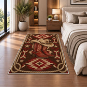 Lasso frame rug in a bedroom beside the bed