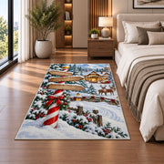 North Pole Signpost rug in a bedroom beside the bed