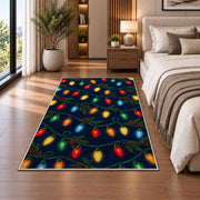 Vintage Christmas Lights rug in a bedroom beside the bed