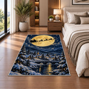 Santa Sleigh Full Moon rug in a bedroom beside the bed