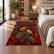 Sleigh Bells and Ribbon rug in a bedroom beside the bed
