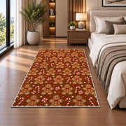 Gingerbread Cookie Pattern rug in a bedroom beside the bed