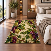 grapevine cluster rug in a bedroom beside the bed