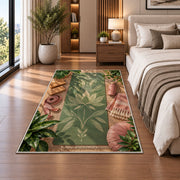 yoga mat flat lay rug in a bedroom beside the bed