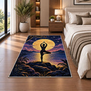 moonlight tree pose rug in a bedroom beside the bed