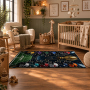 football playoff bracket design area rug displayed in a nursery