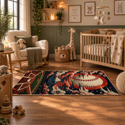 sunset baseball diamond scene area rug displayed in a nursery