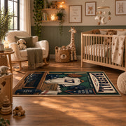 classic baseball locker room scene area rug displayed in a nursery