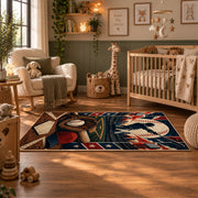 classic baseball home plate design area rug displayed in a nursery