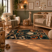 baseball glove equipment panels area rug displayed in a nursery